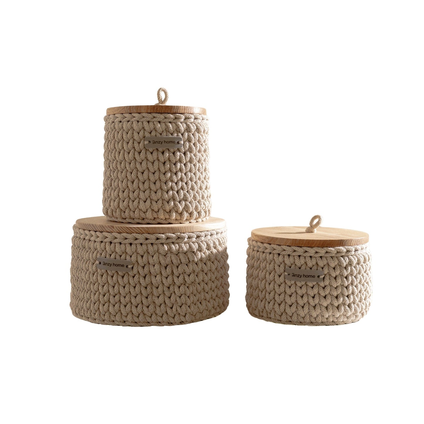 Round Storage Baskets w/ Wooden Lid