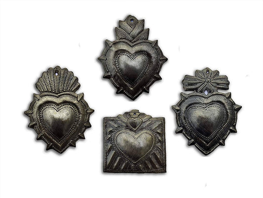 3" set/4 $3.20 ea, Milagro Heart, Sacred Hearts, Haitian Art