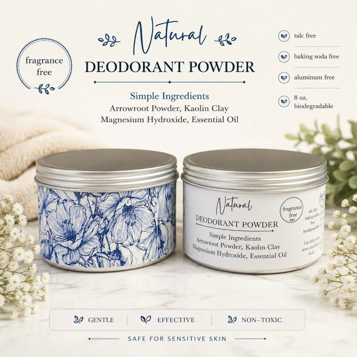 Natural Deodorant Powder Talc Free Aluminum Free
