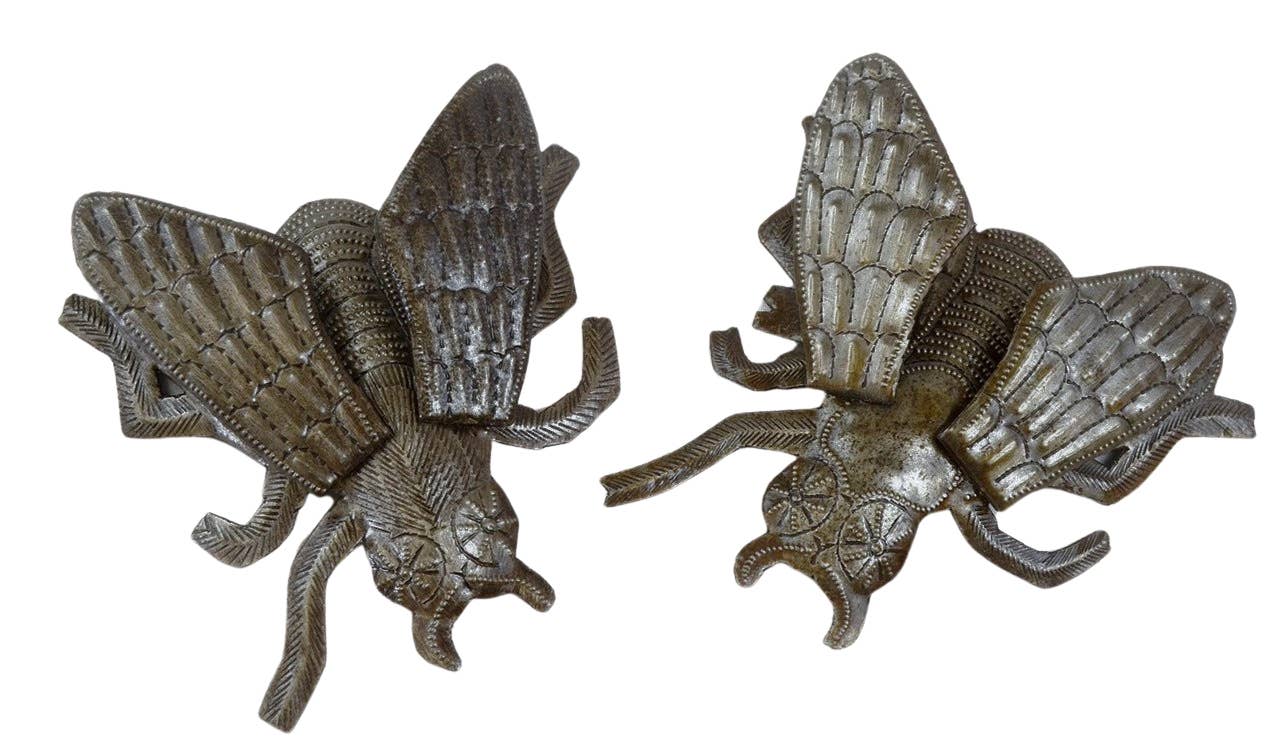 6" Metal Fly Garden Art Set of 2 Recycled Fair Trade Haiti
