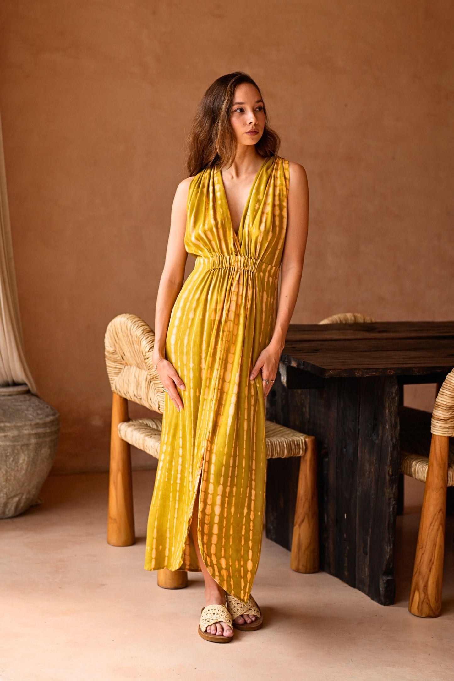 Clara Maxi Slip Dress in Lemongrass