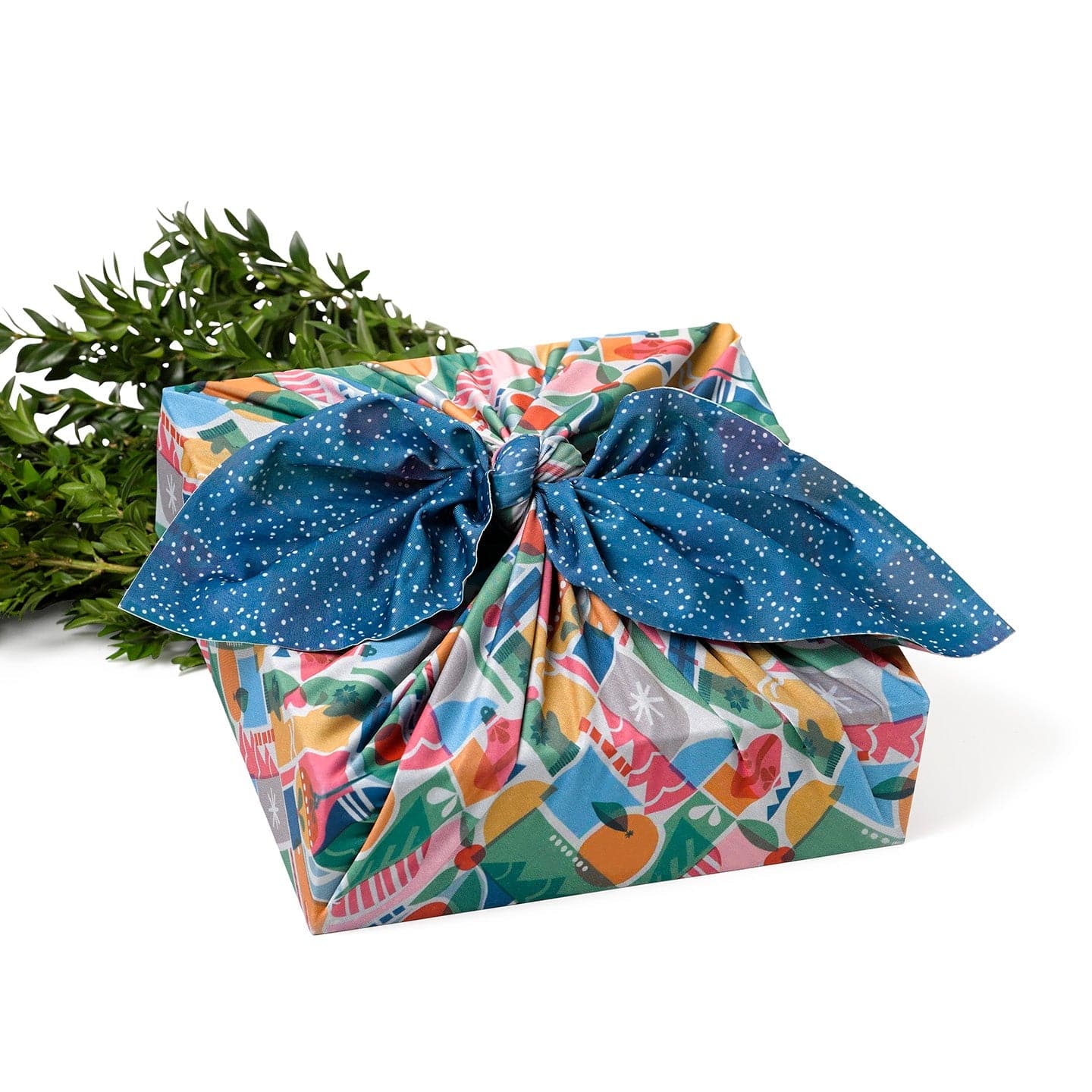 Set of 2 Large Reusable Cloth Furoshiki Gift Wrap | Holiday Shapes & Snow