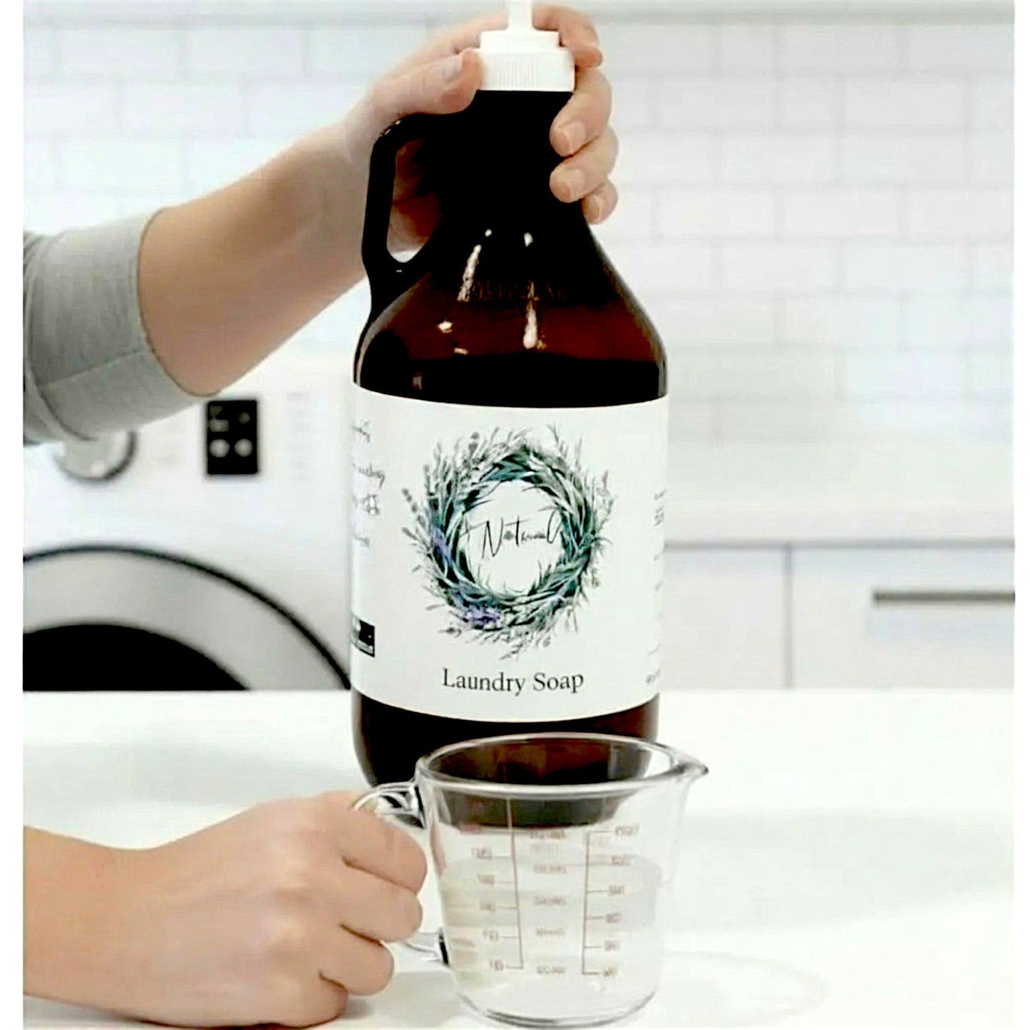 Natural Laundry Detergent Refill Kit | Glass  Laundry Room Container & Compostable Refill Pouch