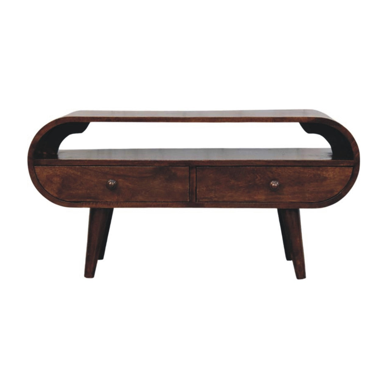 Solid Wood Walnut Curved Two Drawer Media Unit