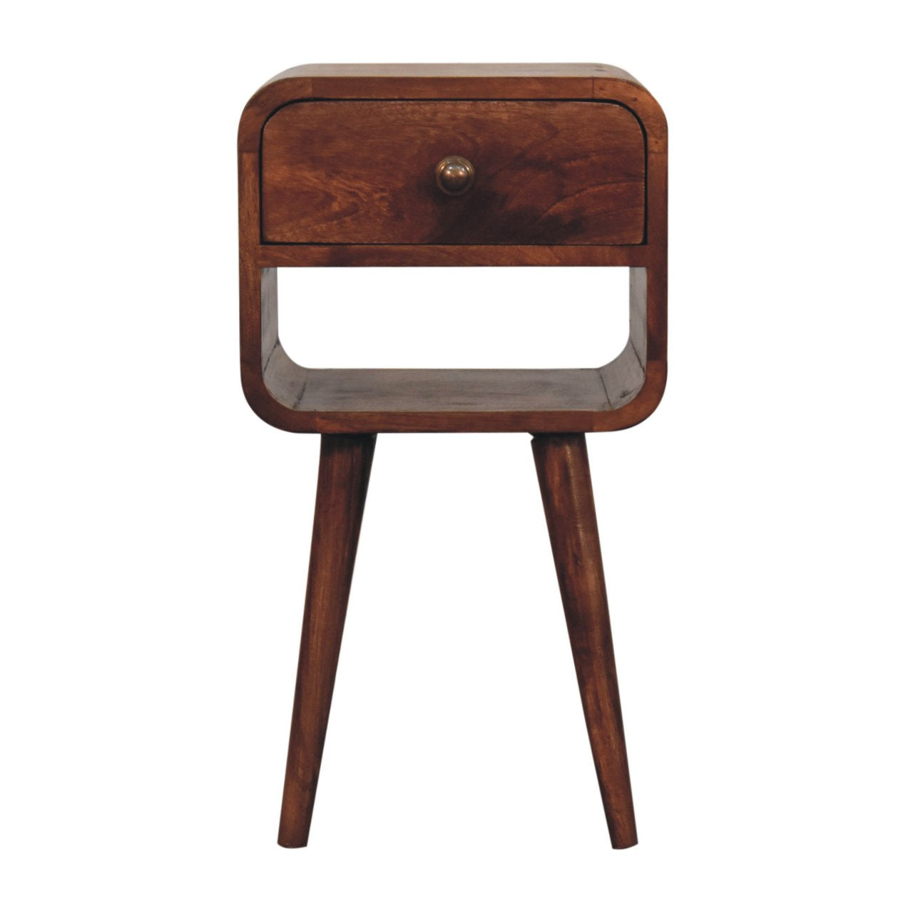 Solid Wood Mini Honey Caramel Curved Bedside Table