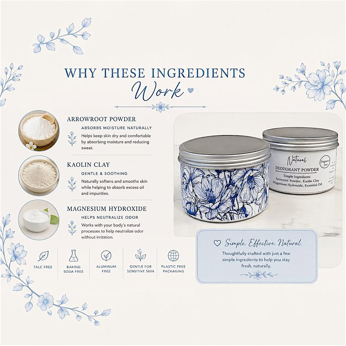 Natural Deodorant Powder Talc Free Aluminum Free