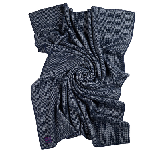 Highland Tweeds Big Throw - Navy Herringbone