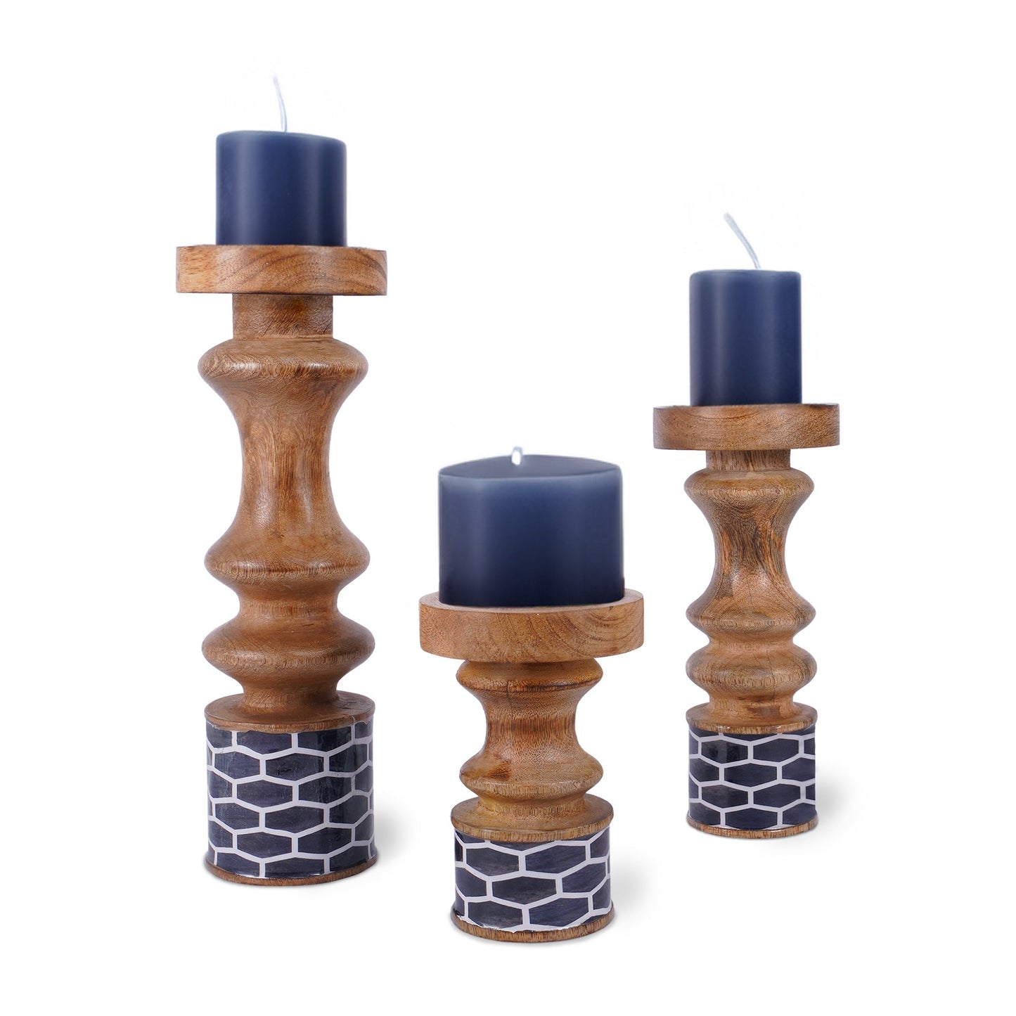 Gramercy Mango Wood Candleholders – Blue Set of 3