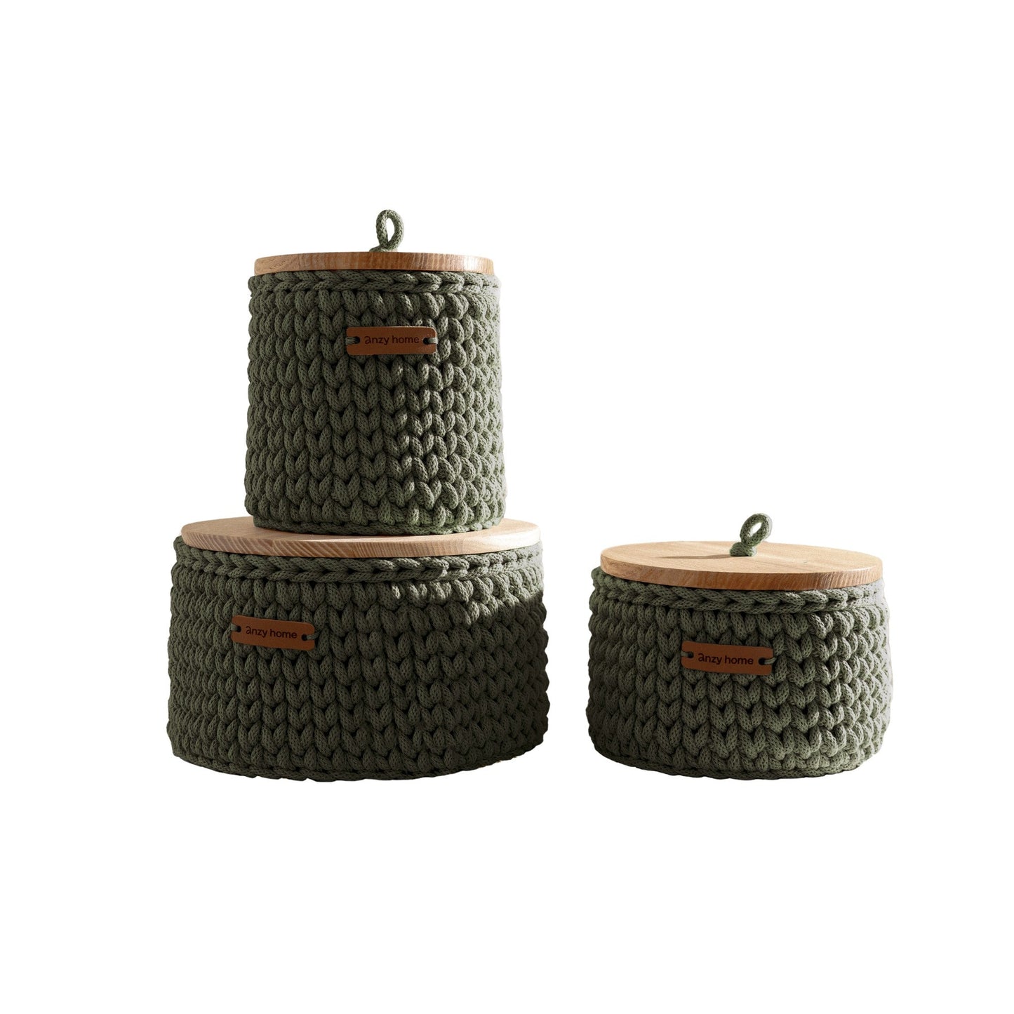 Round Storage Baskets w/ Wooden Lid