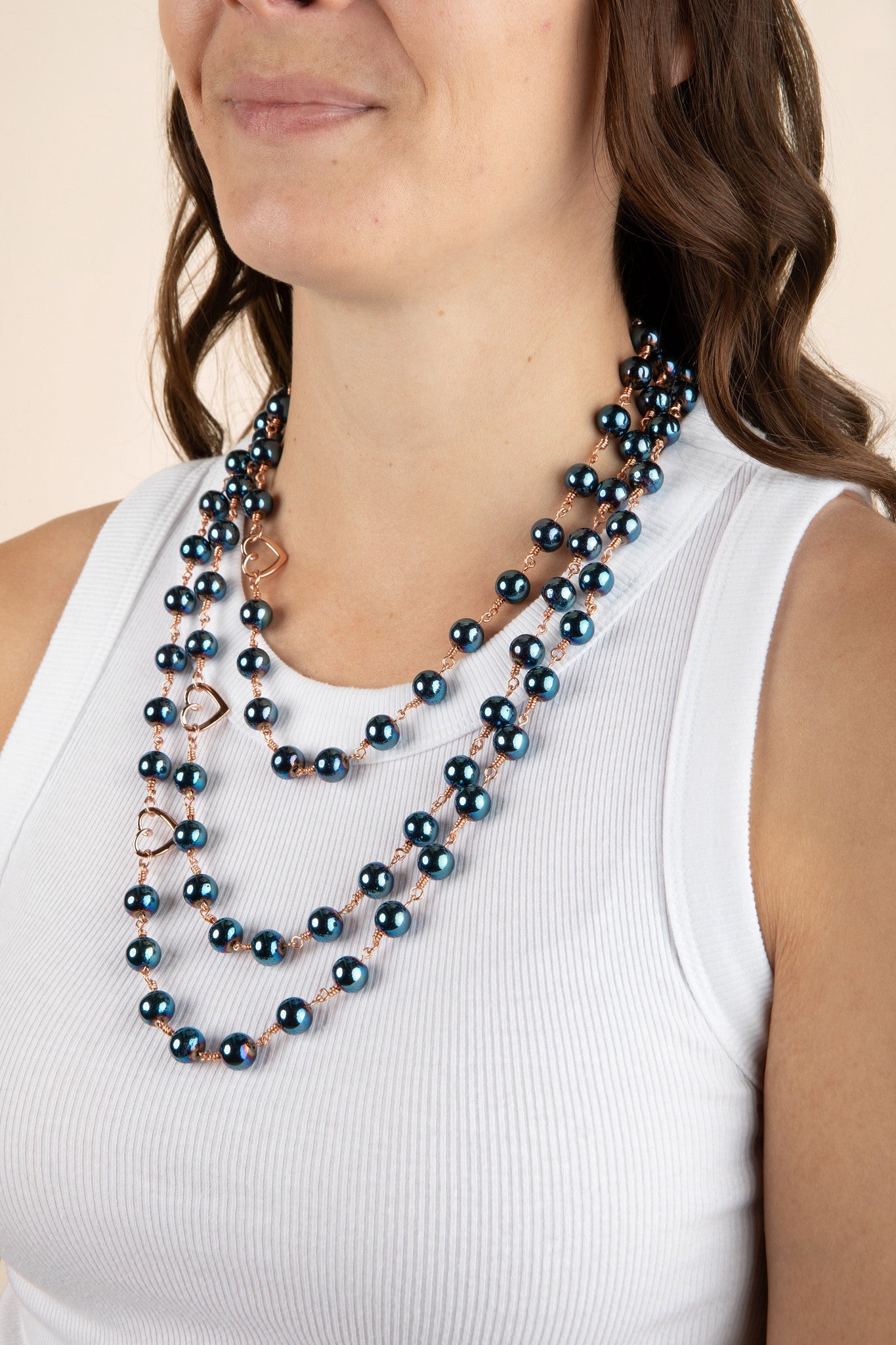 Celeste Blue Hematite 3-Layer Necklace | Magnetic Clasp