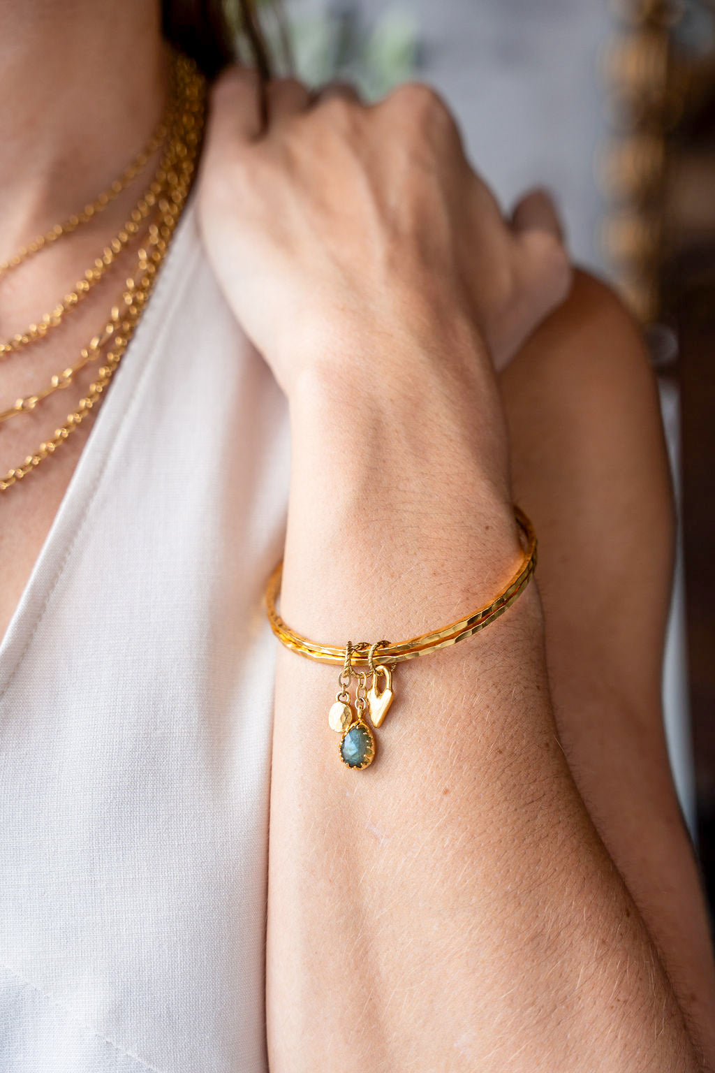 Labradorite Talisman Bangle Bracelet