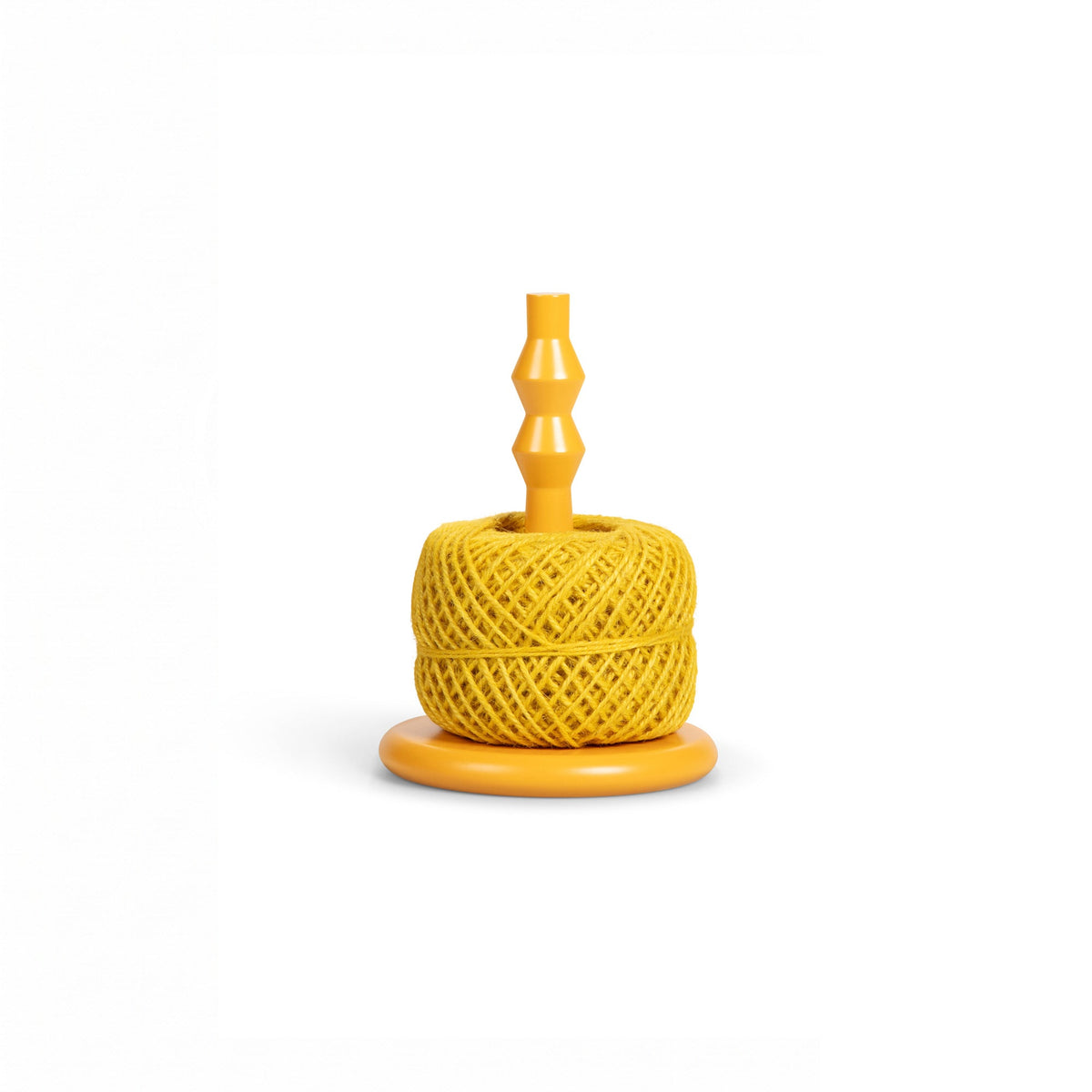 Wooden Twine Holder with Jute Ball in Sulphur Yellow