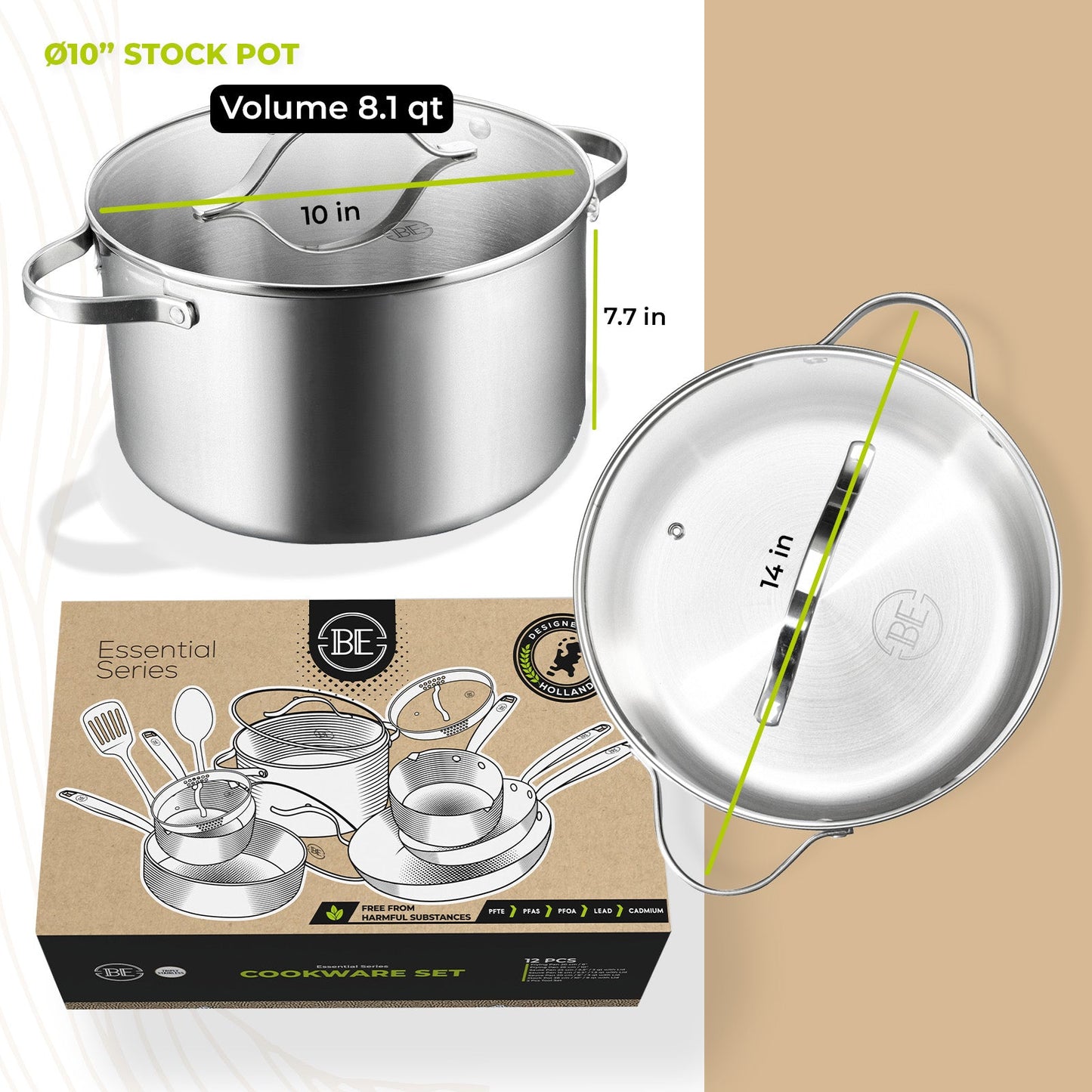 BE | LIVING - Essential Series - 12 pcs Cookware Set - Triply Stainless Steel