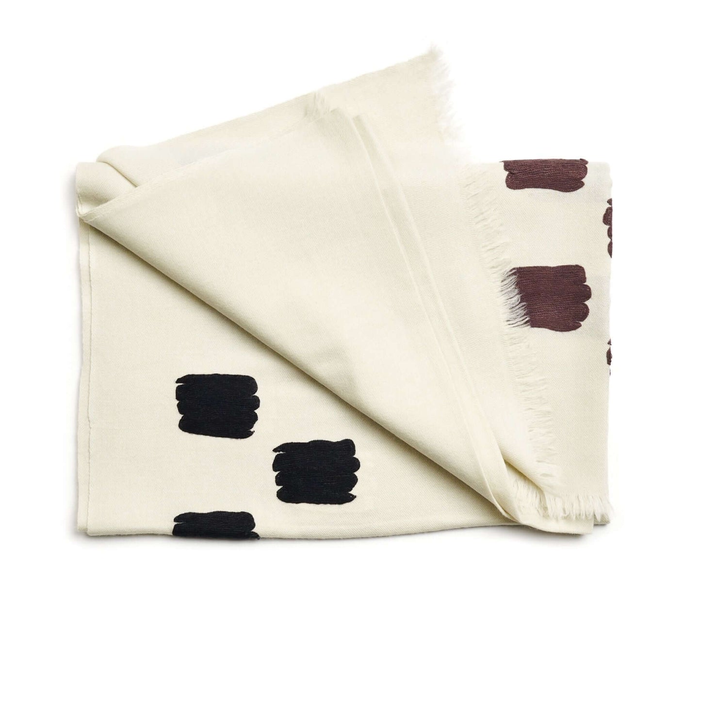 Off White Dahlia Hand Embroidered Hand Woven Modern Artisanal Scarf
