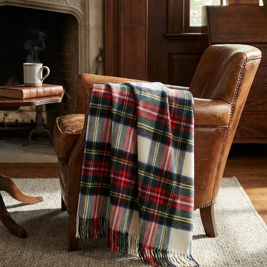 Highland Tartan Tweed Merino Wool Throw - Dress Stewart
