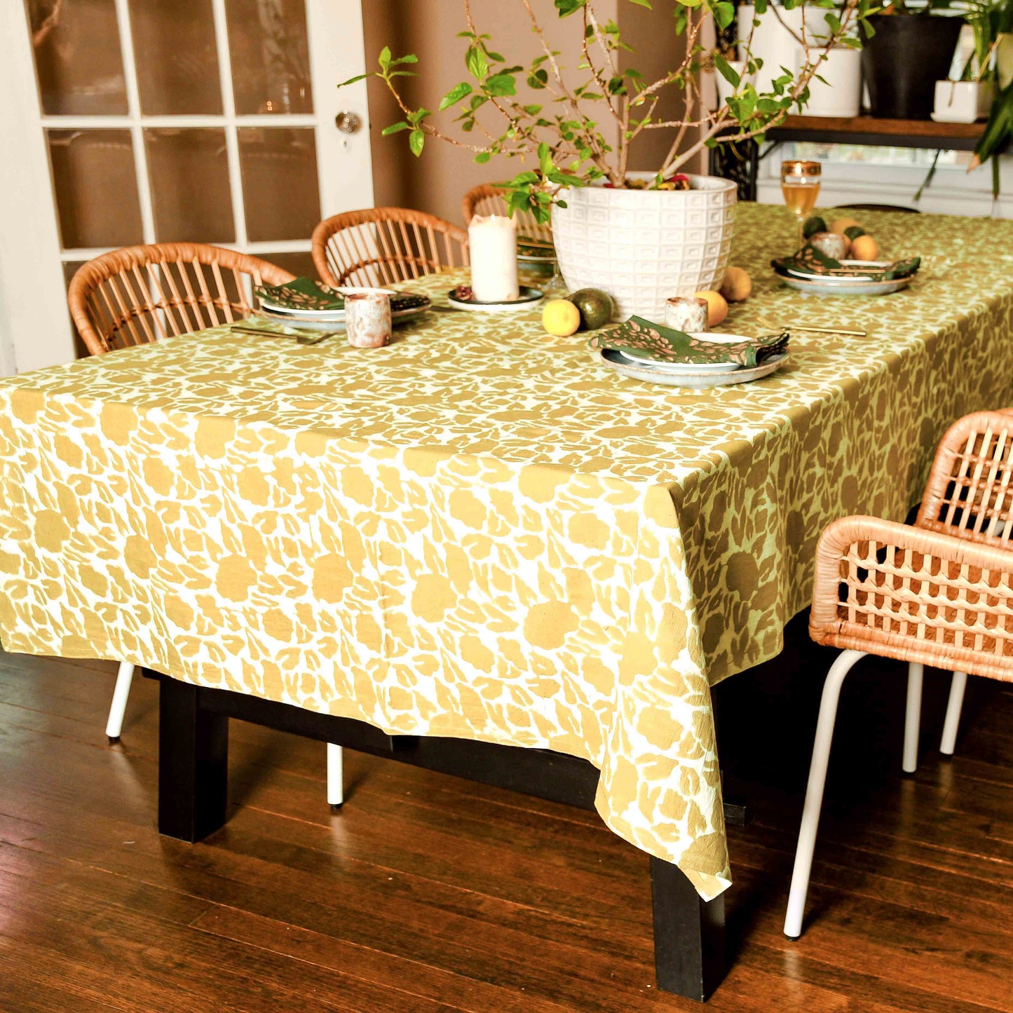 Hand Block Printed Tablecloth - Yan Mustard