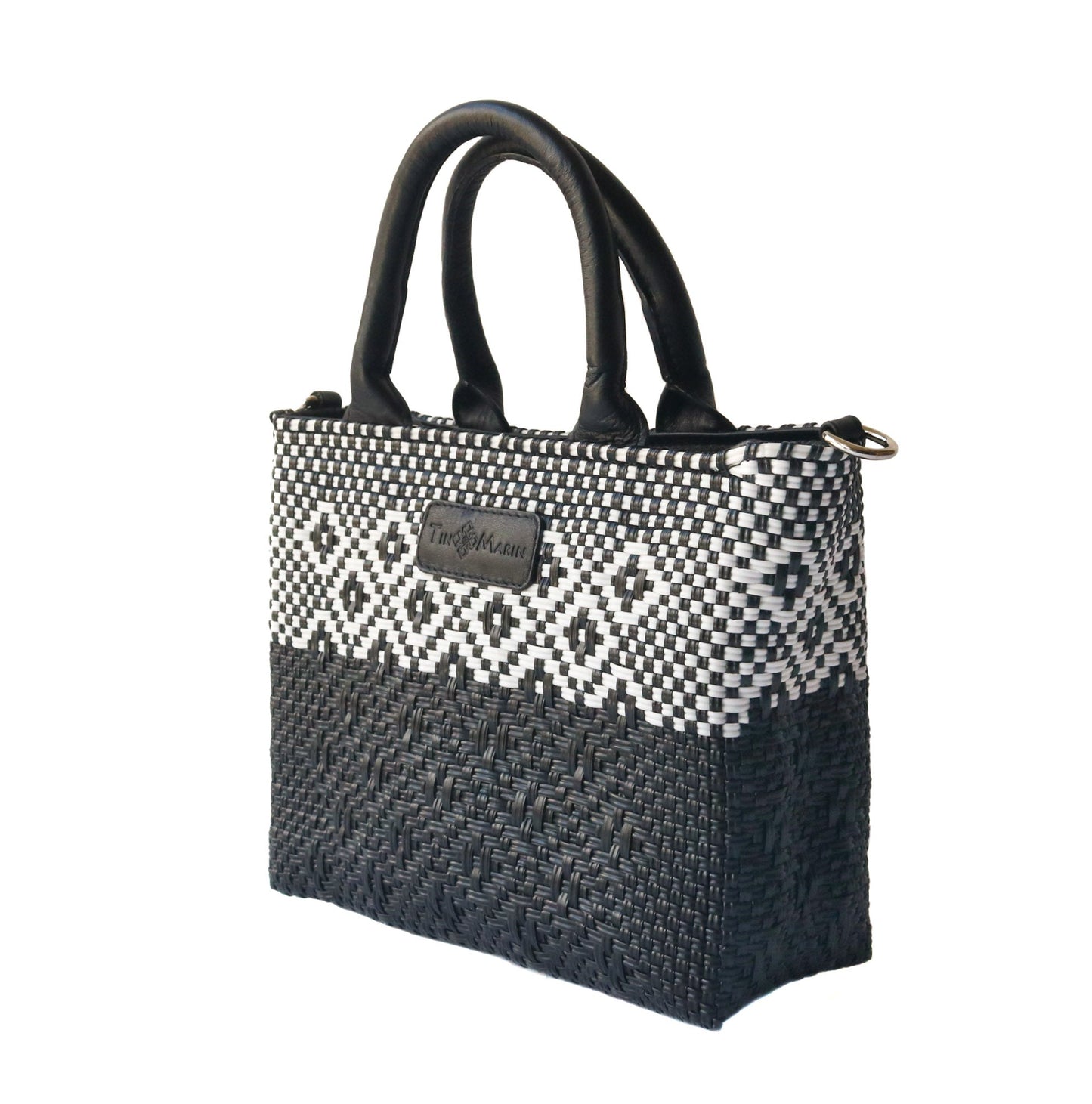 Tin Marin Black Small Woven Crossbody - Black Leather