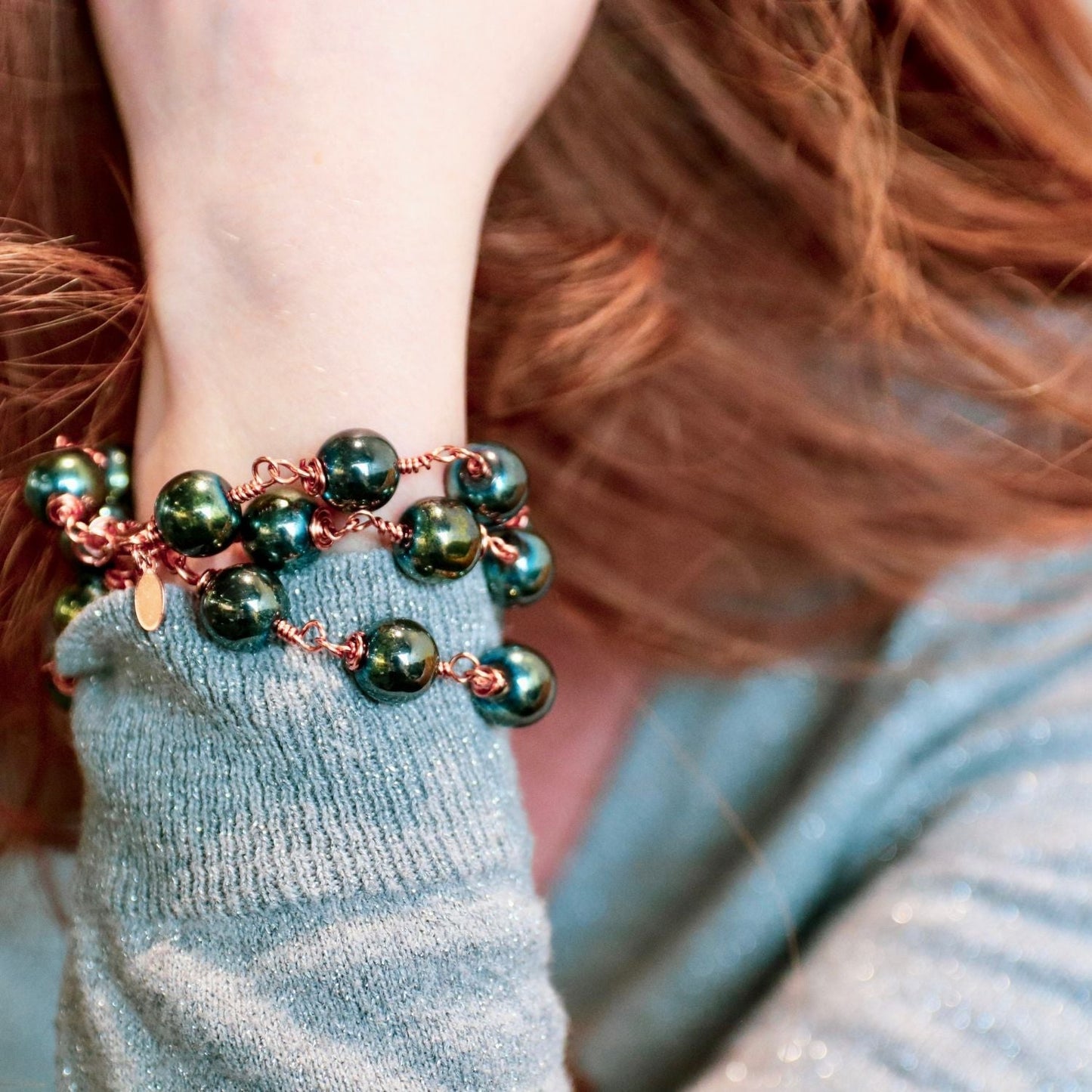 Jasmine Green Hematite 3-Strand Bracelet | Magnetic Clasp