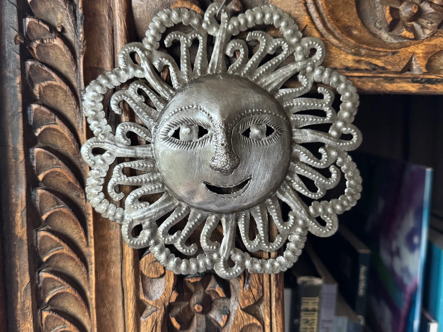 Decorative Ray of Sunshine, Mini Sunface, Metal Decor, 6"