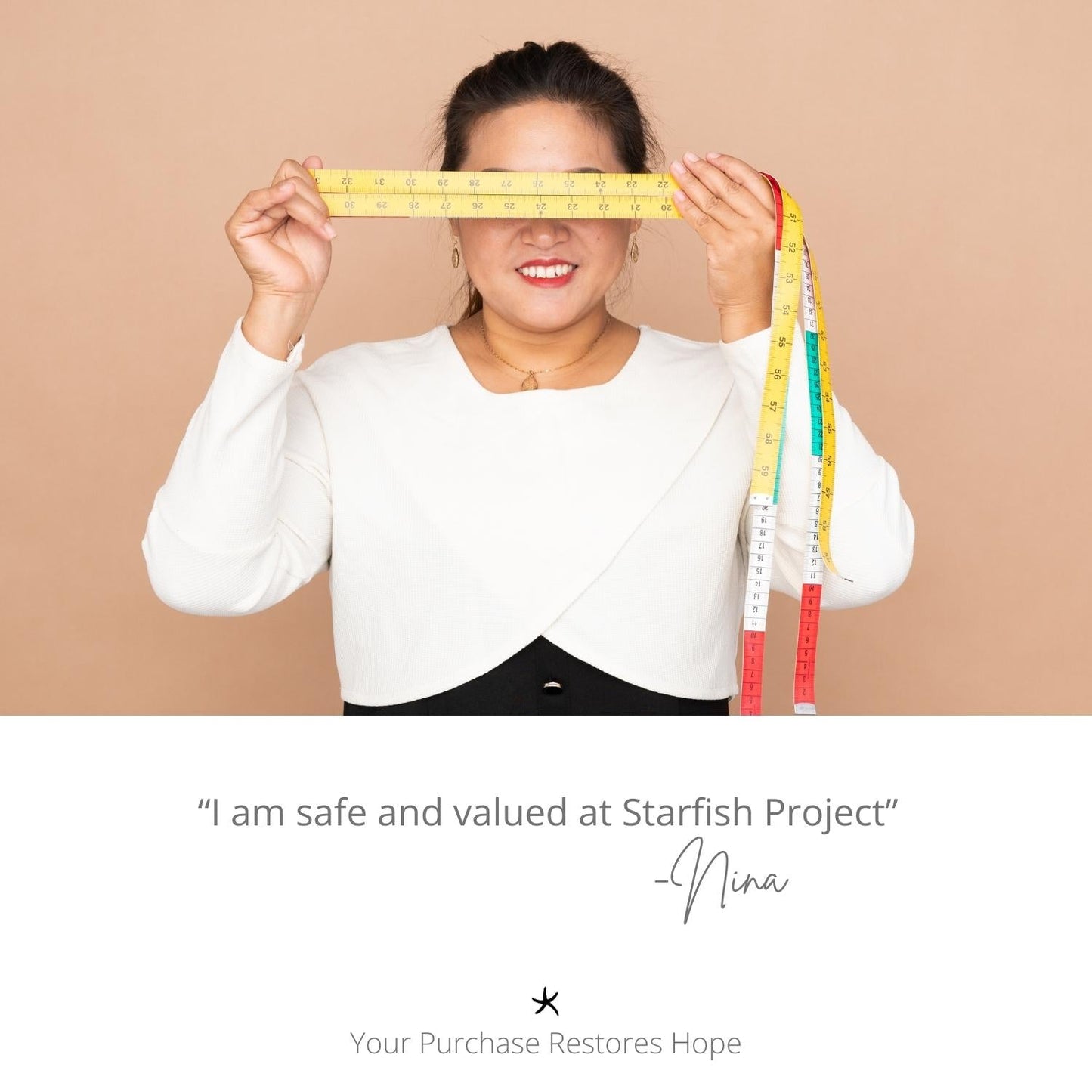 Picture of woman wearing Starfish Project women's jewelry, handcrafted jewelry, symbol of hope, women's artisan jewelry business