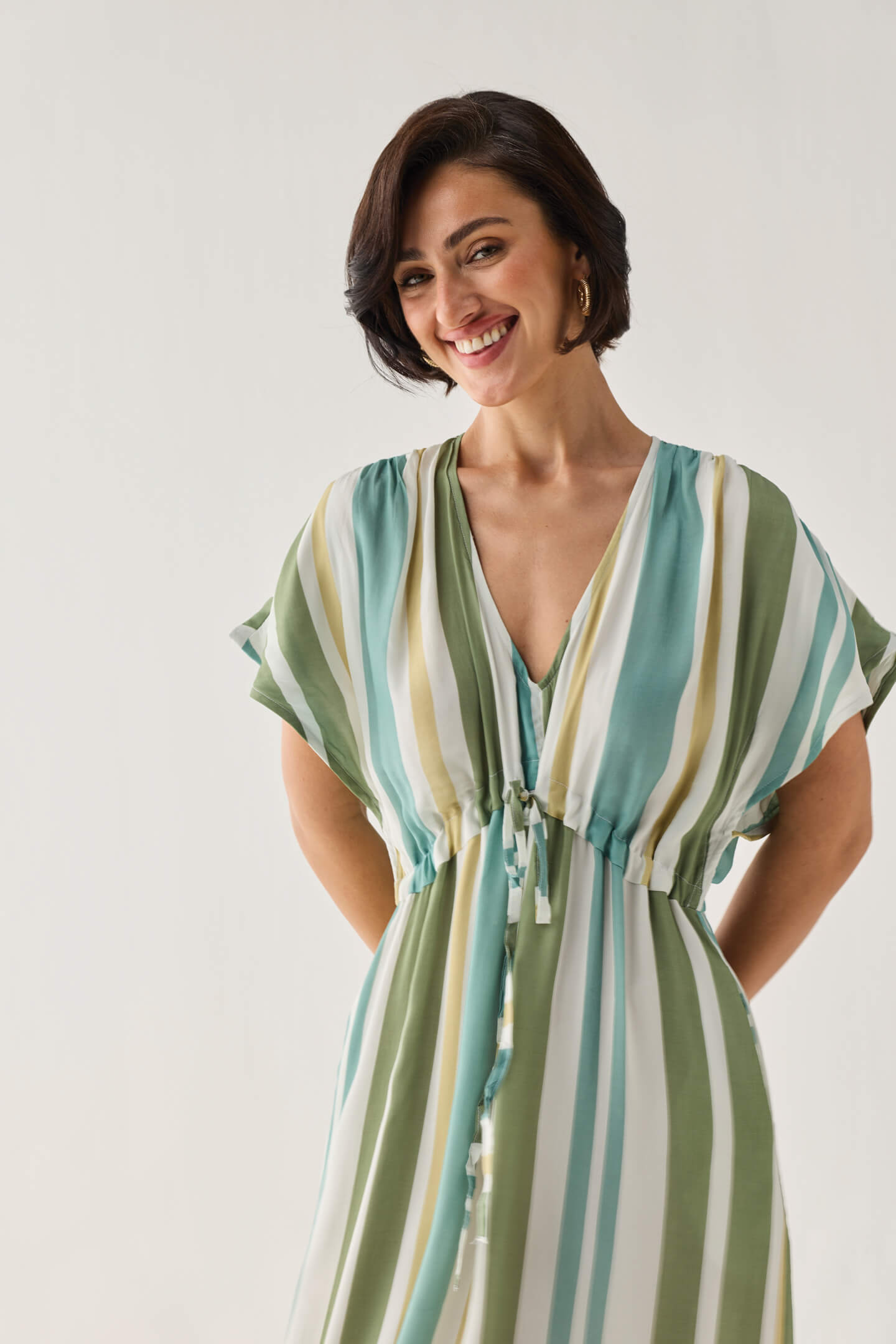 Gathered Maxi Dress in Stripes