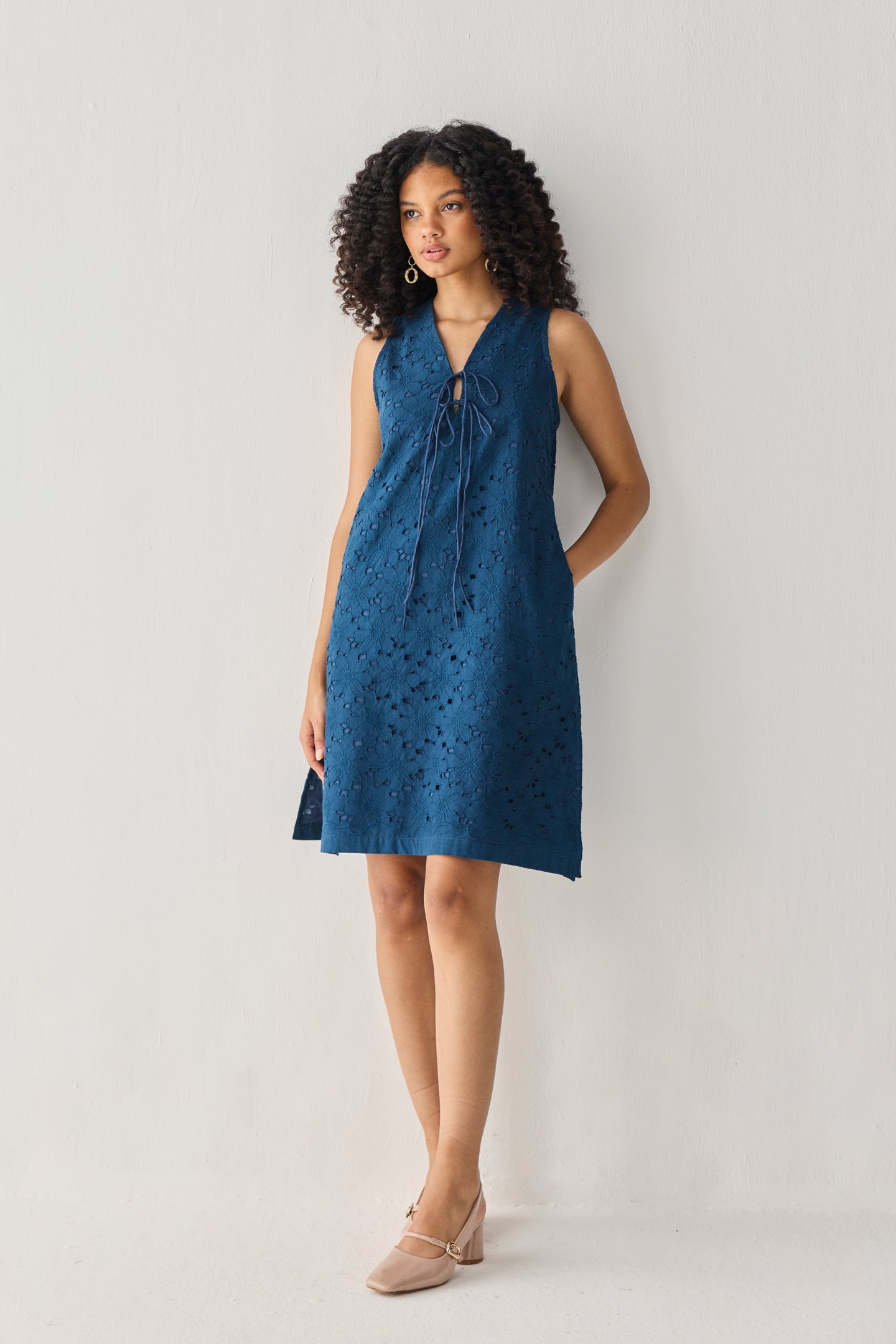 Sleeveless Knee-Length Dress in Blue