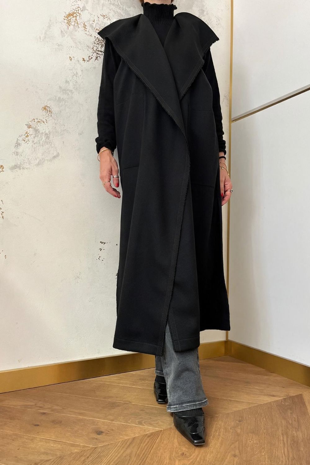 Long recycled wool vest
