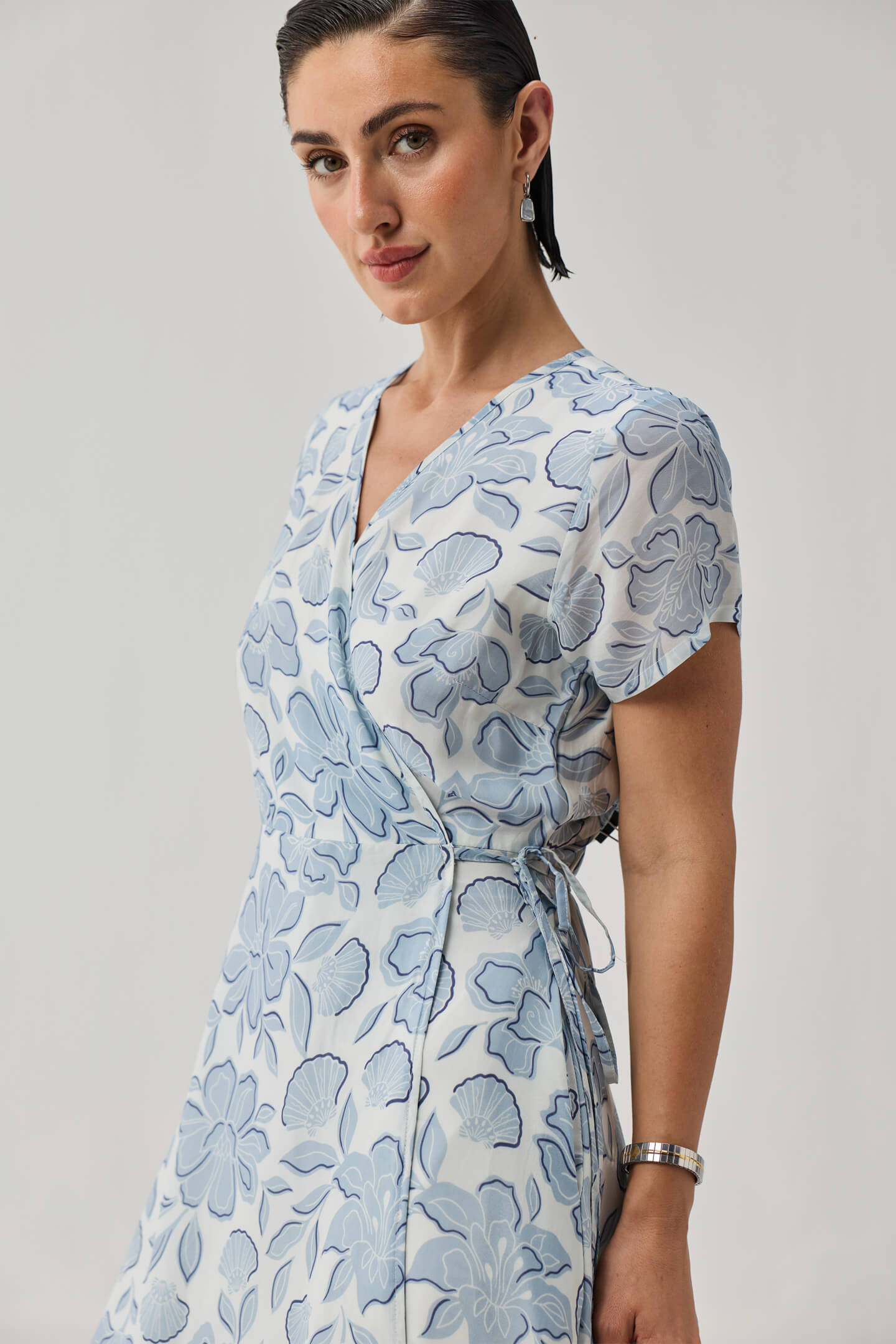 Maxi Wrap Dress in Soft Blue Florals