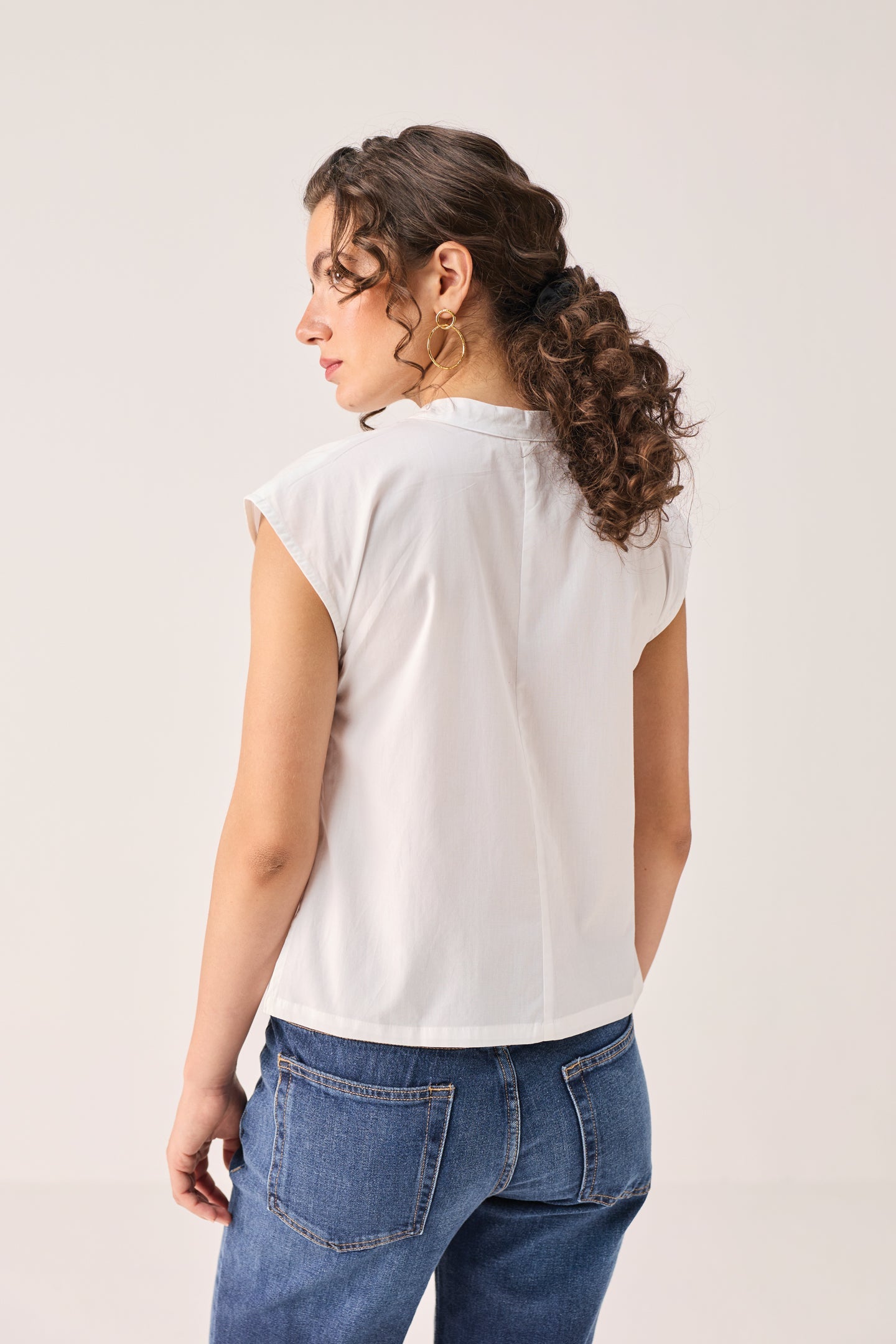 Front Zip Top in White