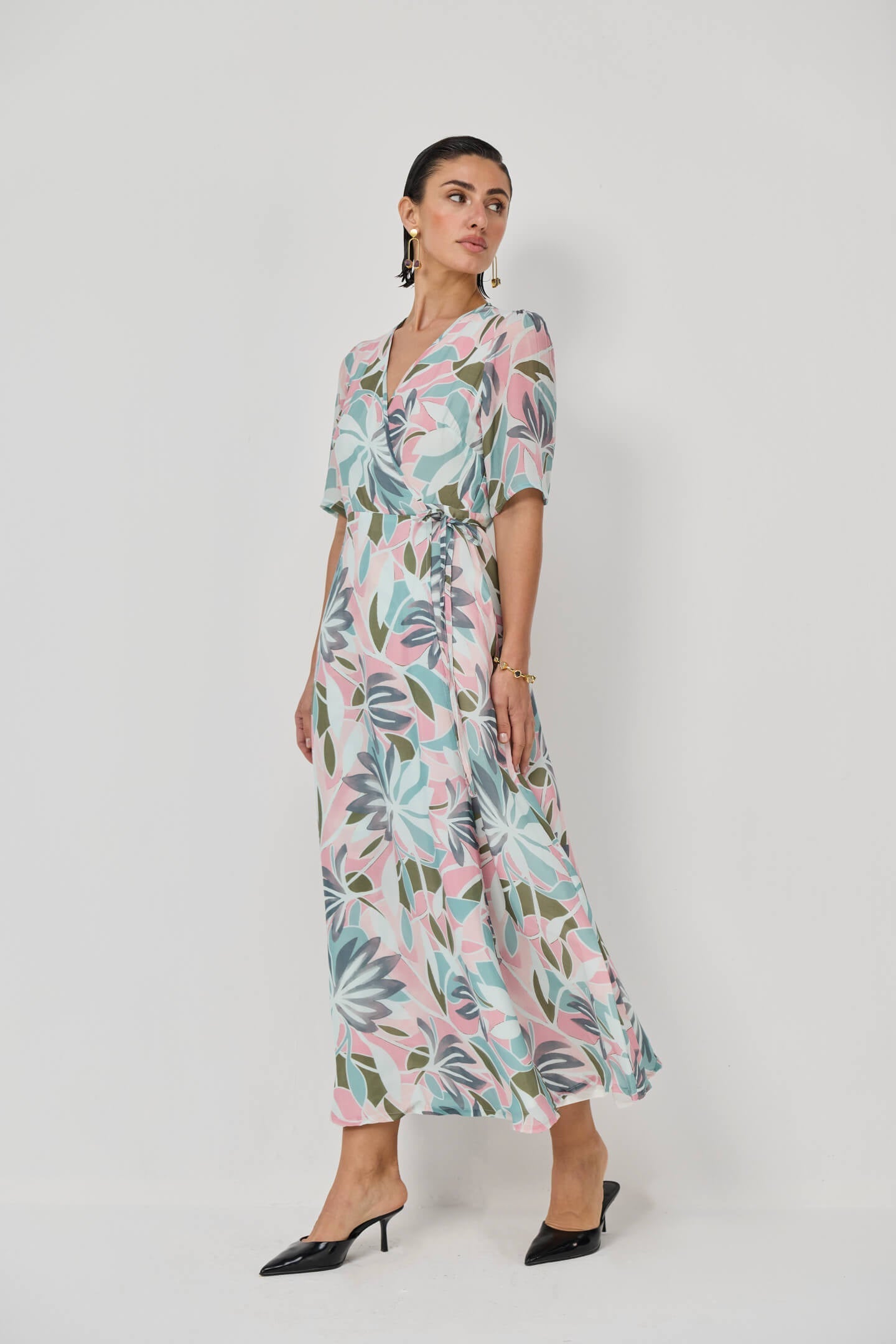 Maxi Wrap Dress in Multi Florals