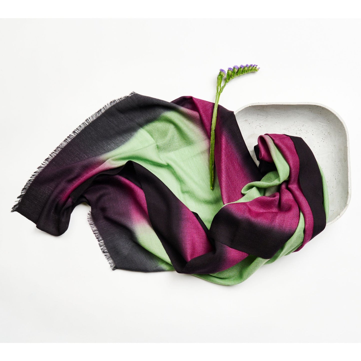 Iris Courtyard Green Purple Hand Woven Cashmere Merino Scarf