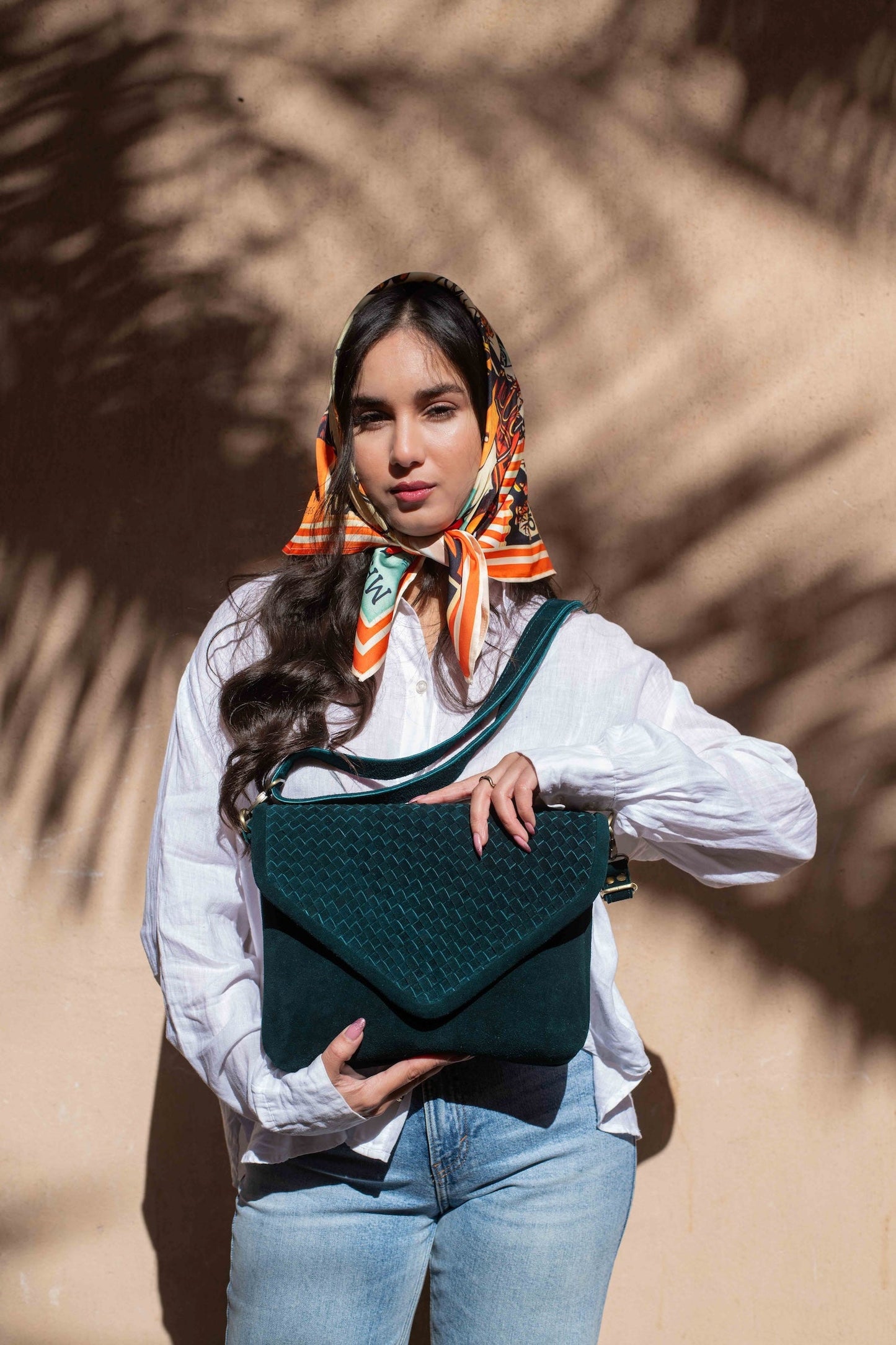 Teal Suede Woven Everyday Bag