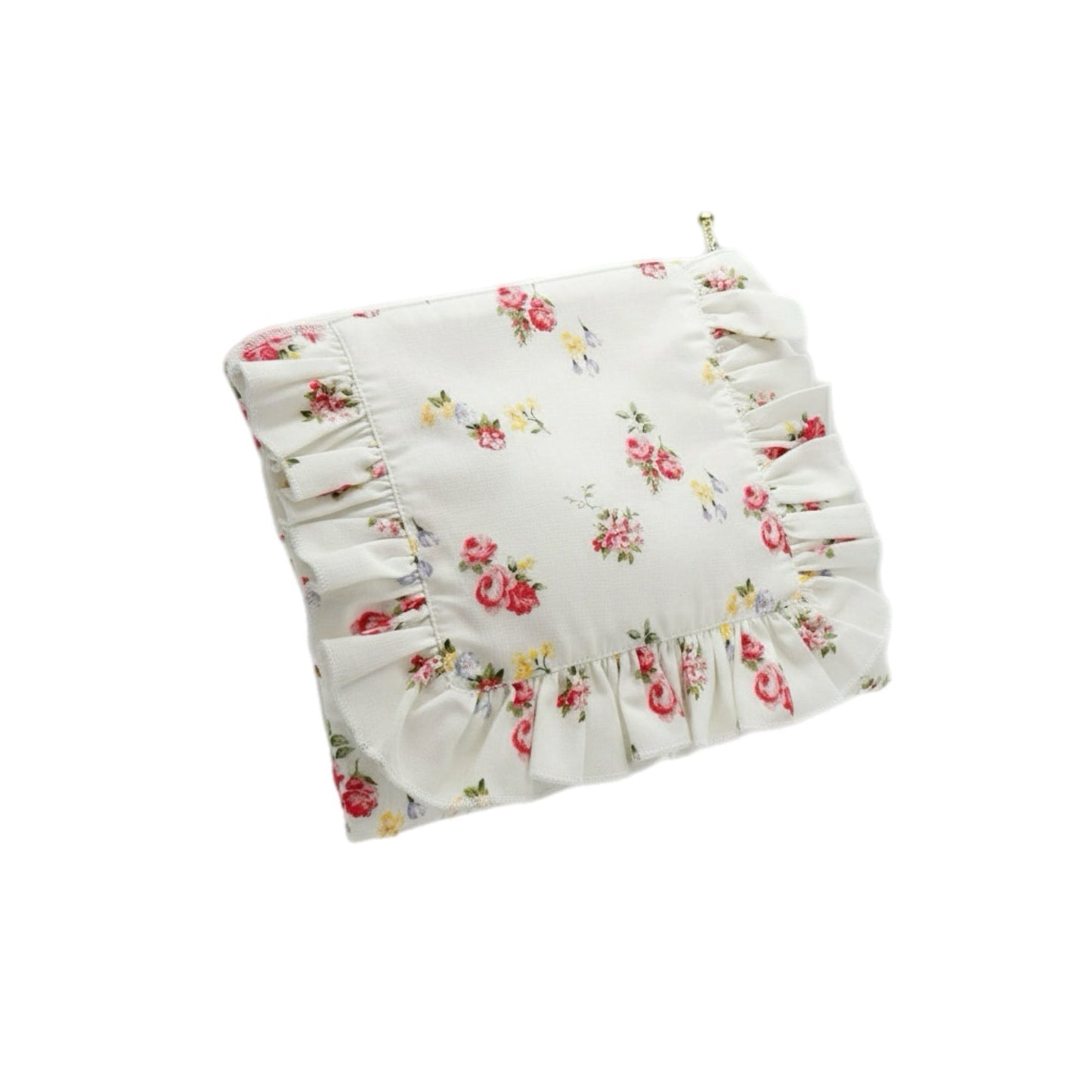 English Rose Posy|Timeless Floral Ruffle Zipper Pouch