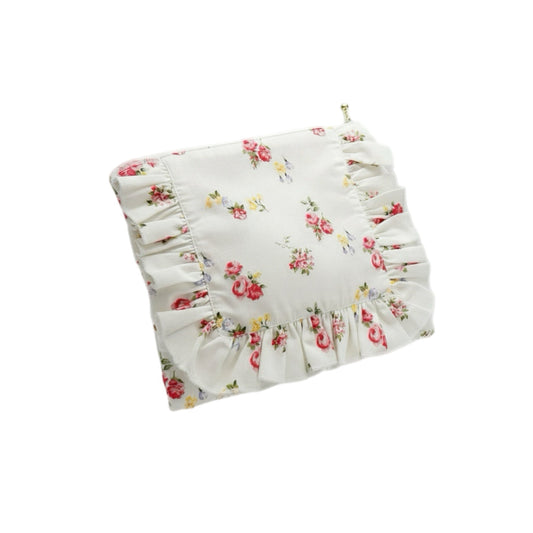 English Rose Posy|Timeless Floral Ruffle Zipper Pouch