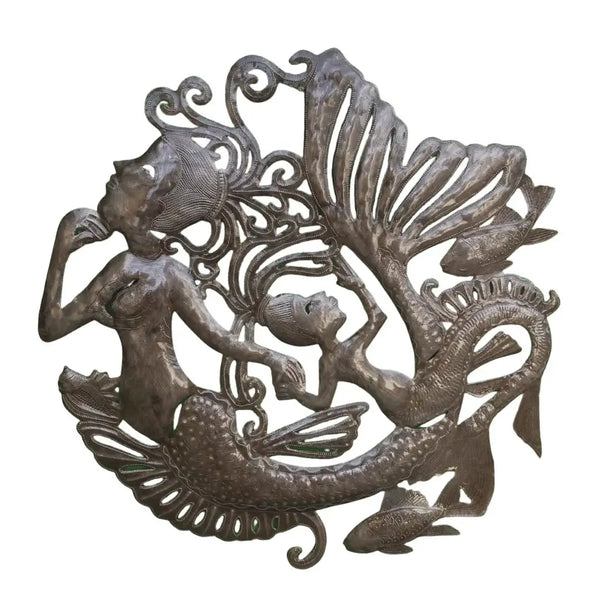 Mother Daughter Mermaids 23 Inch Handmade in Haiti Metal Art