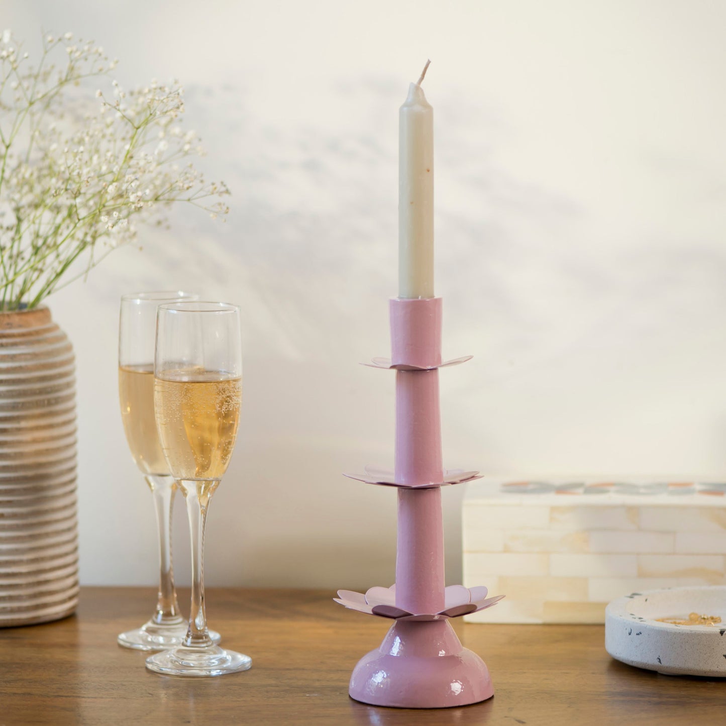 Lotus Bloom Tapered Aluminum Candleholder