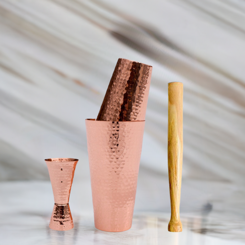Hammered Solid Copper Cocktail Shaker Set