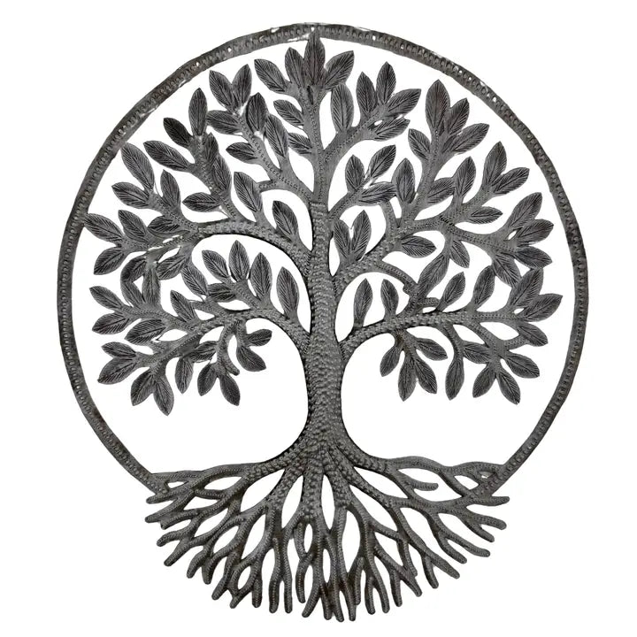 Haitian Metal Tree of Life Wall Art 14x15 Hand Chiseled 