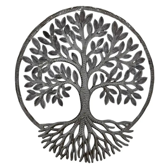 Haitian Metal Tree of Life Wall Art 14x15 Hand Chiseled 