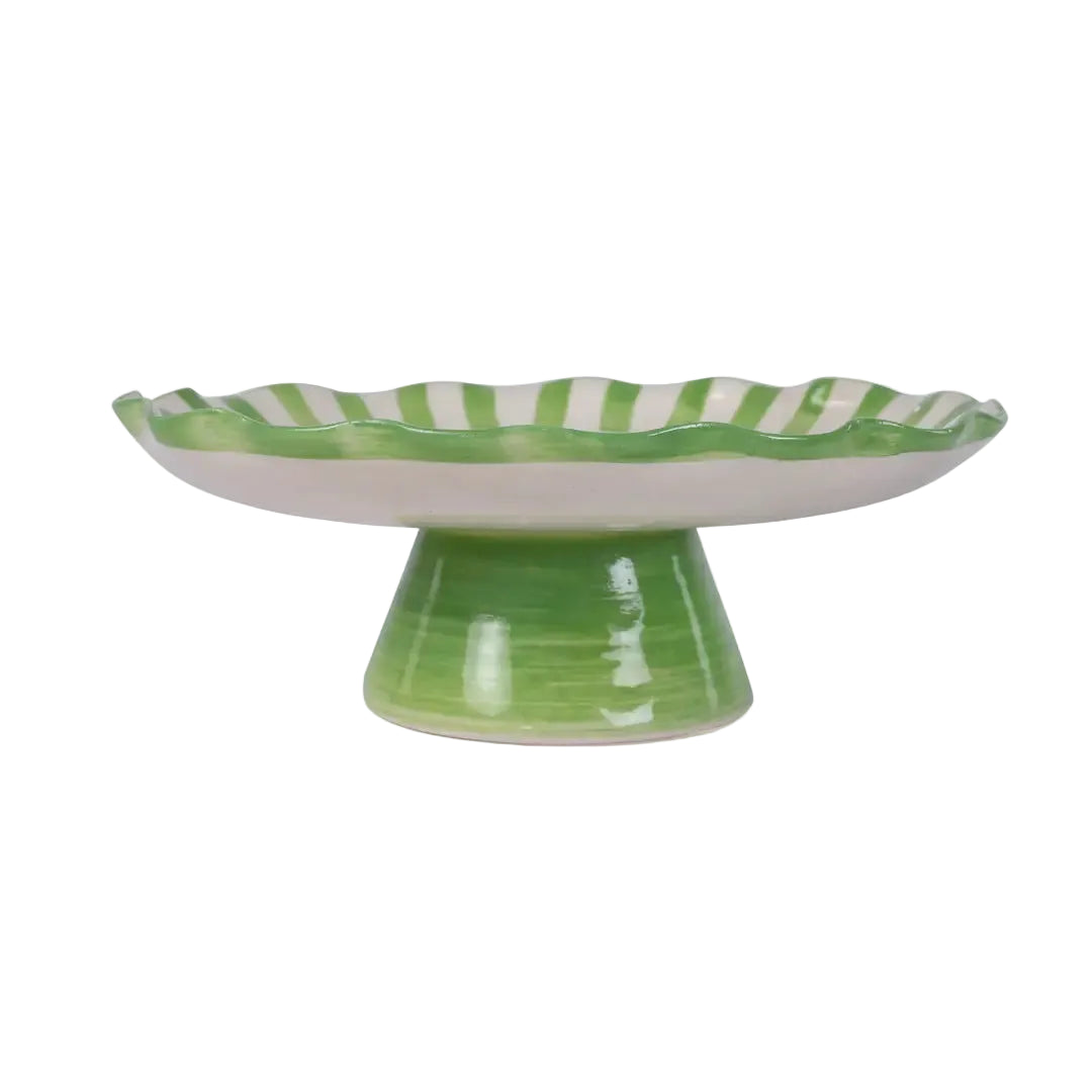 Ceramic Stripe Cake Stand,  Green - 10 x 10 x 3.75 Inches