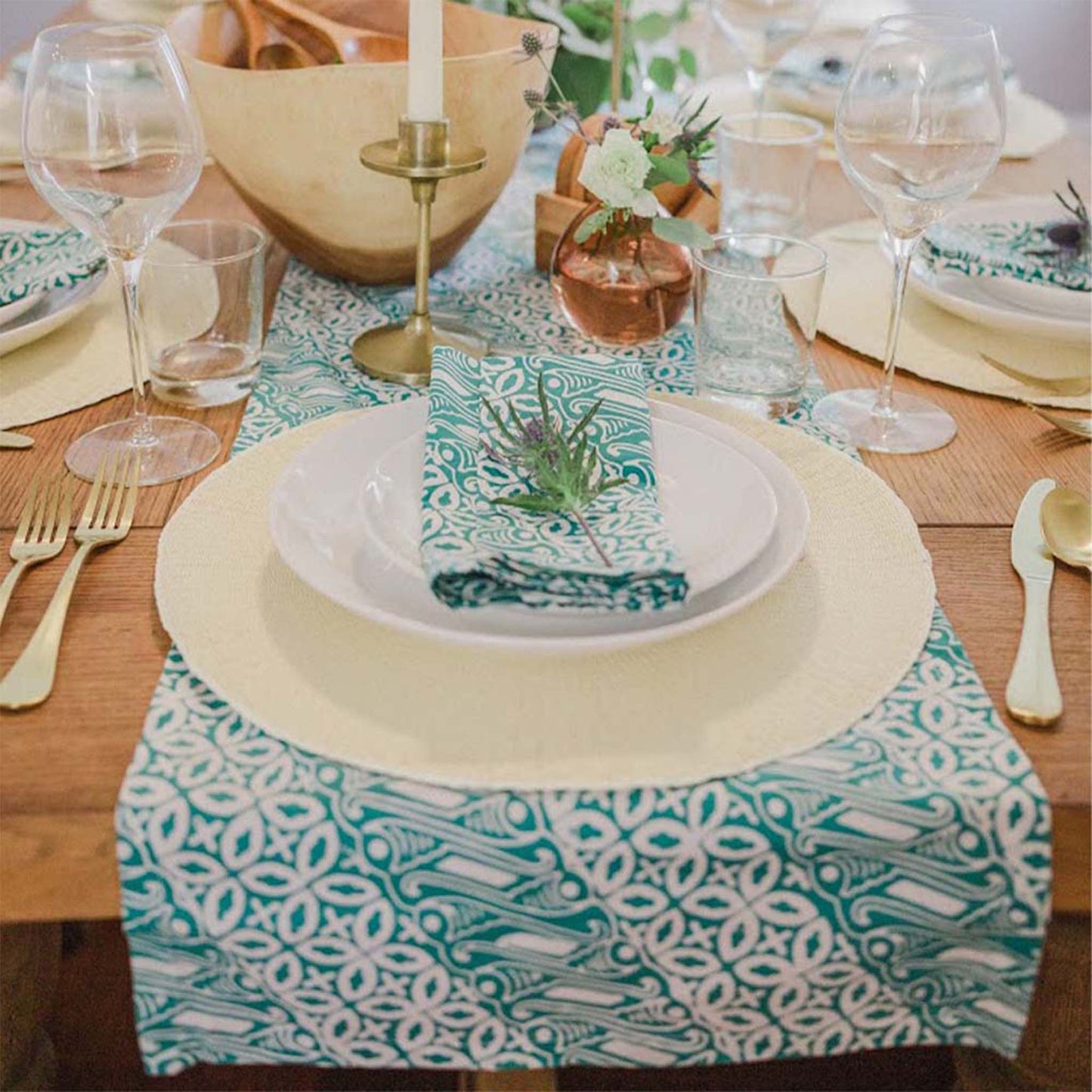 Batik Table Runner Green Royalty, Hand Dyed, 100% Cotton