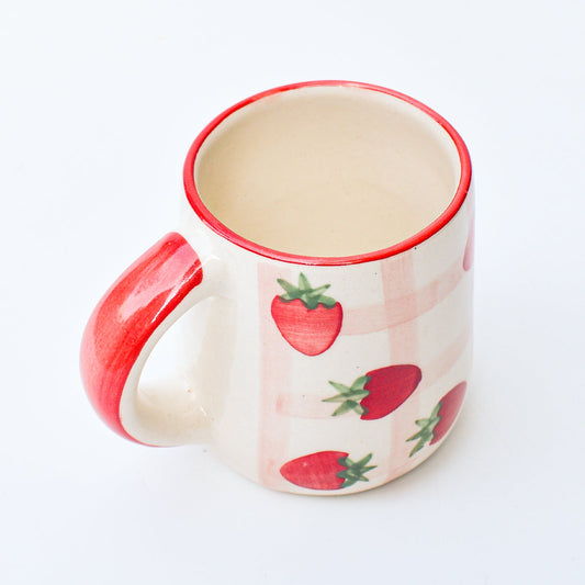 Strawberry Checkered Delight Ceramic Mug