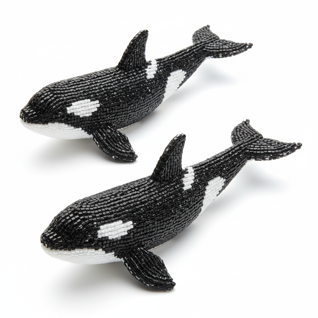 Orca Baby Beaded Figurine – Set of 2 | Handcrafted Glass & Acrylic Bead Sculpture