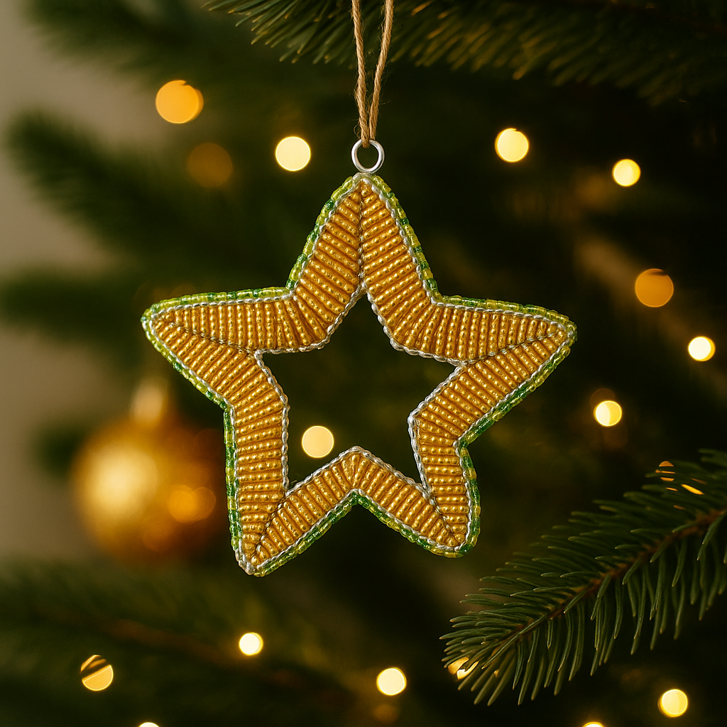 Handmade Beaded Star Ornament – Haitian Artisan Holiday Décor-Festive Christmas. (Set of 3, Asst)