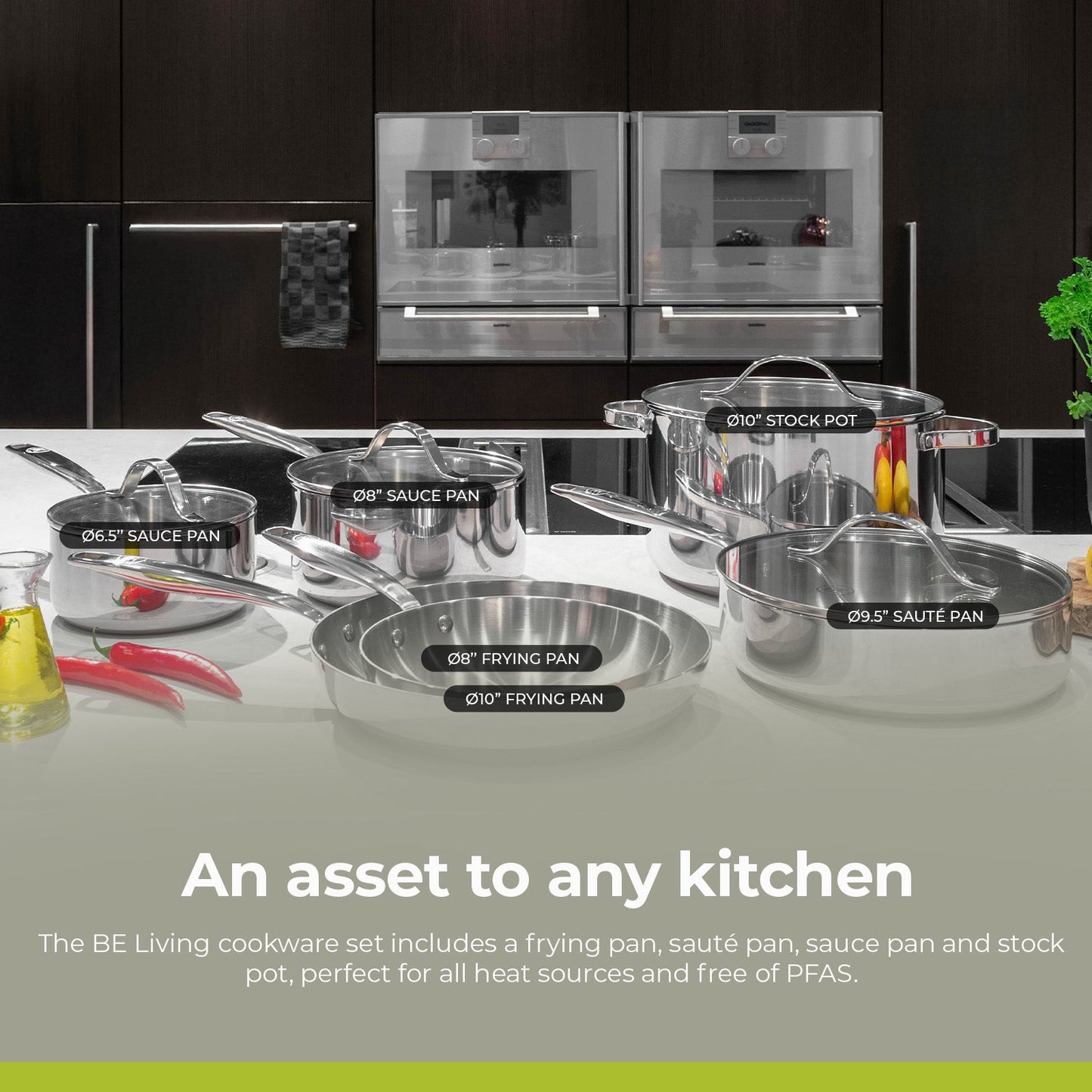 BE | LIVING - Essential Series - 3 qt / 8" / 20 cm Sauce Pan with lid - Triply Stainless Steel