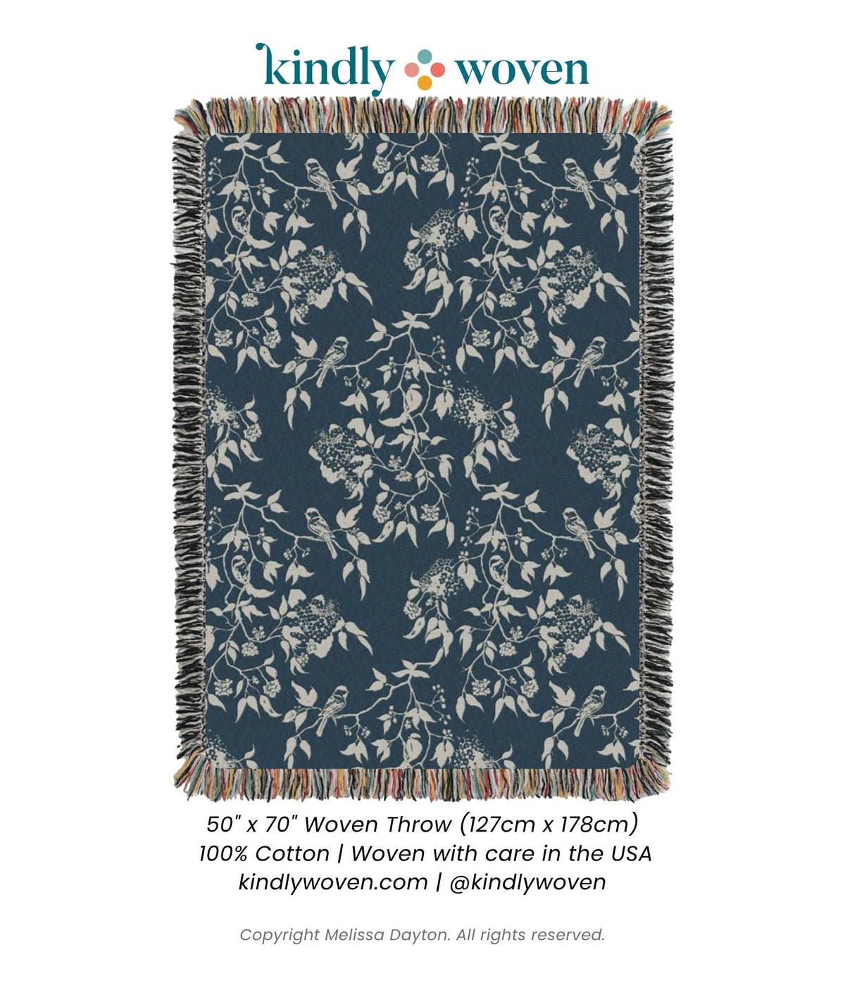 Teal Bird and Botanical Jacquard Woven Throw