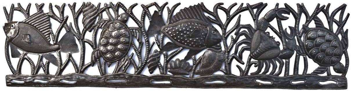 Haitian Sea Life Metal Wall Art Over Door Decor 32" x 8"