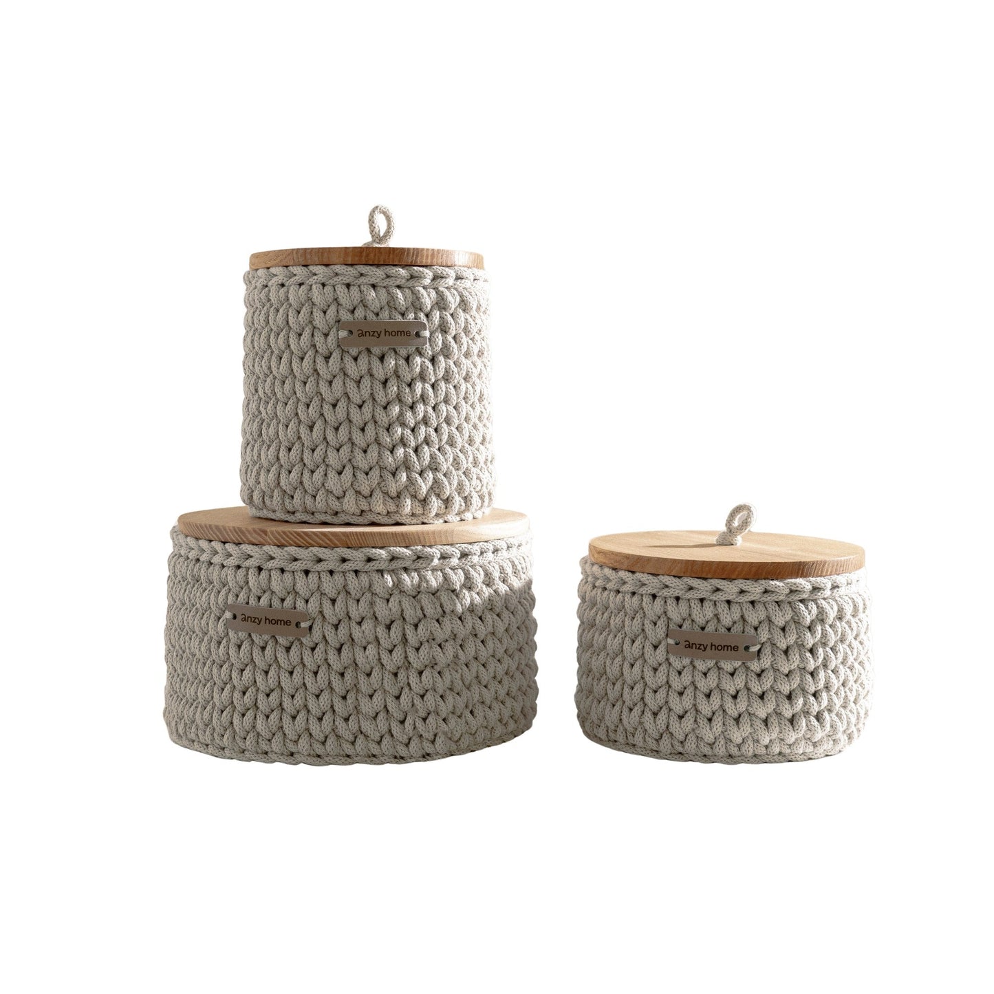 Round Storage Baskets w/ Wooden Lid