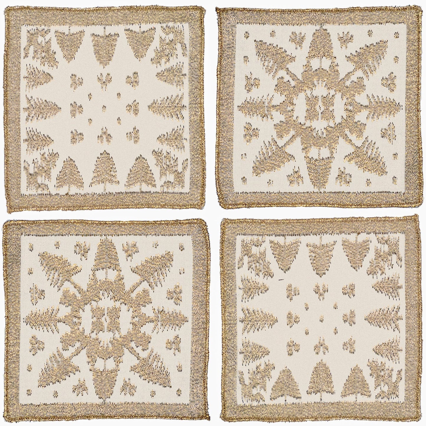 S/4 Scottish Leno Gauze Cocktail Napkins - Gold Lurex