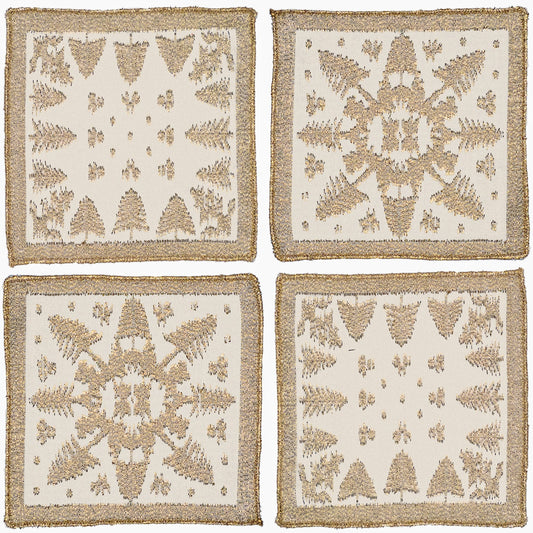 S/4 Scottish Leno Gauze Cocktail Napkins - Gold Lurex